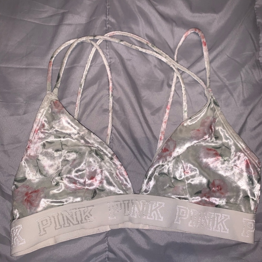 floral white velvety material victoria secret pink bralette